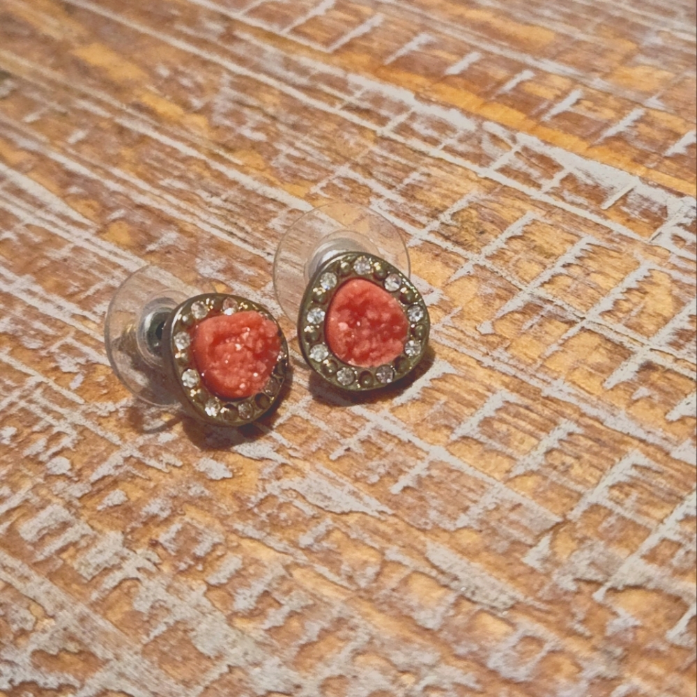 Coral Red Druzy Earrings